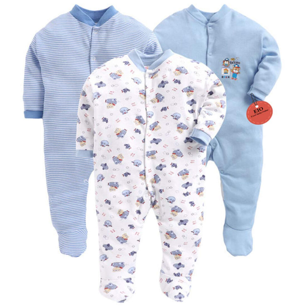 EIO® 100% Cotton Rompers Sleepsuits Jumpsuit Night Suits for Infants Newborn Baby Boys & Girls Pack of 3