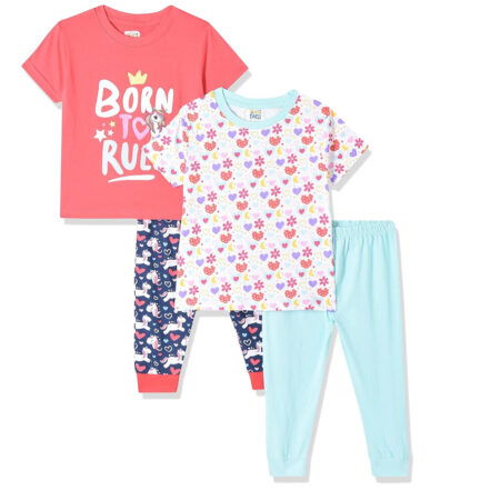 MINITATU Girl's Cotton Solid T-Shirt and Pyjama Set